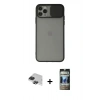MARSİLYAN™- iPhone 11 Pro Max Kılıf Vadi Çizgi - Siyah 34D Hayalet Izgaralı Cam + Pers Alüminyum Kamera Lens - SH