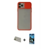 MARSİLYAN™- iPhone 11 Pro Max Kılıf Vadi Çizgi - Siyah 34D Izgaralı Cam + Rainbow Kamera Lens Koruma Cam - GD