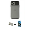 MARSİLYAN™- iPhone 11 Pro Max Kılıf Vadi Çizgi - Siyah 34D Izgaralı Cam + Rainbow Kamera Lens Koruma Cam - GD