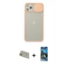 MARSİLYAN™- iPhone 11 Pro Max Kılıf Vadi Çizgi - Siyah 34D Izgaralı Cam + Rainbow Kamera Lens Koruma Cam - GD