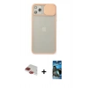 MARSİLYAN™- iPhone 11 Pro Max Kılıf Vadi Çizgi - Siyah 34D Izgaralı Cam + Kırmızı Pers Alüminyum Kamera Lens