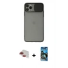 MARSİLYAN™- iPhone 11 Pro Max Kılıf Vadi Çizgi - Siyah 34D Izgaralı Cam + Kırmızı Pers Alüminyum Kamera Lens