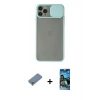 MARSİLYAN™- iPhone 11 Pro Max Kılıf Vadi Çizgi - Siyah 34D Izgaralı Cam + Metal Kamera Lens Koruma Cam - GS