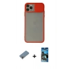 MARSİLYAN™- iPhone 11 Pro Max Kılıf Vadi Çizgi - Siyah 34D Izgaralı Cam + Metal Kamera Lens Koruma Cam - MR