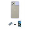 MARSİLYAN™- iPhone 11 Pro Max Kılıf Vadi Çizgi - Siyah 34D Izgaralı Cam + Metal Kamera Lens Koruma Cam - MR