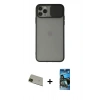 MARSİLYAN™- iPhone 11 Pro Max Kılıf Vadi Çizgi - Siyah 34D Izgaralı Cam + Rainbow Kamera Lens Koruma Cam - YL