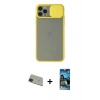 MARSİLYAN™- iPhone 11 Pro Max Kılıf Vadi Çizgi - Siyah 34D Izgaralı Cam + Rainbow Kamera Lens Koruma Cam - YL