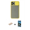 MARSİLYAN™- iPhone 11 Pro Max Kılıf Vadi Çizgi - Siyah 34D Izgaralı Cam + Renkli Kamera Lens Koruma Cam - MI