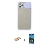 MARSİLYAN™- iPhone 11 Pro Max Kılıf Vadi Çizgi - Siyah 34D Izgaralı Cam + Renkli Kamera Lens Koruma Cam - PE