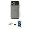 MARSİLYAN™- iPhone 11 Pro Max Kılıf Vadi Çizgi - Siyah 34D Izgaralı Cam + Renkli Kamera Lens Koruma Cam - YL