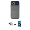 MARSİLYAN™- iPhone 11 Pro Max Kılıf Vadi Çizgi - Siyah 34D Izgaralı Cam + Siyah Pers Alüminyum Kamera Lens