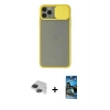MARSİLYAN™- iPhone 11 Pro Max Kılıf Vadi Çizgi - Siyah 34D Izgaralı Cam + Siyah Pers Alüminyum Kamera Lens