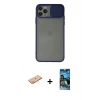 MARSİLYAN™- iPhone 11 Pro Max Kılıf Vadi Çizgi - Siyah 34D Izgaralı Cam + Renkli Kamera Lens Koruma Cam - TU