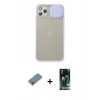 MARSİLYAN™- iPhone 11 Pro Max Kılıf Vadi Çizgi - Siyah 360 Mat Full Body Arka Koruyucu + Metal Kamera Lens Koruma Cam - AKYL