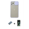 MARSİLYAN™- iPhone 11 Pro Max Kılıf Vadi Çizgi - Siyah 360 Mat Full Body Arka Koruyucu + Metal Kamera Lens Koruma Cam - GS