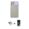 MARSİLYAN™- iPhone 11 Pro Max Kılıf Vadi Çizgi - Siyah 360 Mat Full Body Arka Koruyucu + Pers Alüminyum Kamera Lens - LT