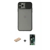 MARSİLYAN™- iPhone 11 Pro Max Kılıf Vadi Çizgi - Siyah 360 Mat Full Body Arka Koruyucu + Renkli Kamera Lens Koruma Cam - PE