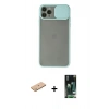 MARSİLYAN™- iPhone 11 Pro Max Kılıf Vadi Çizgi - Siyah 360 Mat Full Body Arka Koruyucu + Renkli Kamera Lens Koruma Cam - PE