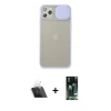MARSİLYAN™- iPhone 11 Pro Max Kılıf Vadi Çizgi - Siyah 360 Mat Full Body Arka Koruyucu + Kamera Lens Koruma Cam - SF