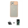 MARSİLYAN™- iPhone 11 Pro Max Kılıf Vadi Çizgi - Siyah 360 Mat Full Body Arka Koruyucu + Kamera Lens Koruma Cam - SF