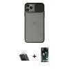 MARSİLYAN™- iPhone 11 Pro Max Kılıf Vadi Çizgi - Siyah 360 Mat Full Body Arka Koruyucu + Kamera Lens Koruma Cam - SF