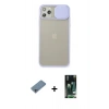 MARSİLYAN™- iPhone 11 Pro Max Kılıf Vadi Çizgi - Siyah 360 Mat Full Body Arka Koruyucu + Sierra Blue Shine Kamera Lens Koruma Cam