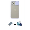 MARSİLYAN™- iPhone 11 Pro Max Kılıf Vadi Çizgi - Siyah 3D Antistatik Cam Ekran Koruyucu + Metal Kamera Lens Koruma Cam - SH