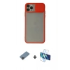 MARSİLYAN™- iPhone 11 Pro Max Kılıf Vadi Çizgi - Siyah 3D Antistatik Cam Ekran Koruyucu + Metal Kamera Lens Koruma Cam - SH