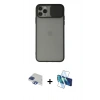 MARSİLYAN™- iPhone 11 Pro Max Kılıf Vadi Çizgi - Siyah 3D Antistatik Cam Ekran Koruyucu + Pers Alüminyum Kamera Lens - LT
