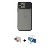 MARSİLYAN™- iPhone 11 Pro Max Kılıf Vadi Çizgi - Siyah 3D Antistatik Cam Ekran Koruyucu + Pers Alüminyum Kamera Lens - KI