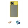 MARSİLYAN™- iPhone 11 Pro Max Kılıf Vadi Çizgi - Siyah 3D Antistatik Cam Ekran Koruyucu + Renkli Kamera Lens Koruma Cam - PE
