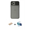 MARSİLYAN™- iPhone 11 Pro Max Kılıf Vadi Çizgi - Siyah 3D Antistatik Cam Ekran Koruyucu + Renkli Kamera Lens Koruma Cam - PE
