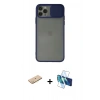 MARSİLYAN™- iPhone 11 Pro Max Kılıf Vadi Çizgi - Siyah 3D Antistatik Cam Ekran Koruyucu + Renkli Kamera Lens Koruma Cam - SI