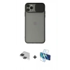 MARSİLYAN™- iPhone 11 Pro Max Kılıf Vadi Çizgi - Siyah 3D Antistatik Cam Ekran Koruyucu + Pers Alüminyum Kamera Lens - SH