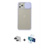 MARSİLYAN™- iPhone 11 Pro Max Kılıf Vadi Çizgi - Siyah 3D Antistatik Cam Ekran Koruyucu + Pers Alüminyum Kamera Lens - SH