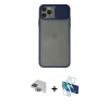 MARSİLYAN™- iPhone 11 Pro Max Kılıf Vadi Çizgi - Siyah 3D Antistatik Cam Ekran Koruyucu + Pers Alüminyum Kamera Lens - YL