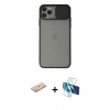 MARSİLYAN™- iPhone 11 Pro Max Kılıf Vadi Çizgi - Siyah 3D Antistatik Cam Ekran Koruyucu + Renkli Kamera Lens Koruma Cam - YL
