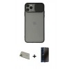 MARSİLYAN™- iPhone 11 Pro Max Kılıf Vadi Çizgi - Siyah 3D Antistatik Hayalet Cam Ekran Koruyucu + Rainbow Kamera Lens Koruma Cam - GD