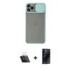 MARSİLYAN™- iPhone 11 Pro Max Kılıf Vadi Çizgi - Siyah 3D Antistatik Hayalet Cam Ekran Koruyucu + Kamera Lens Koruma Cam - SF