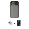 MARSİLYAN™- iPhone 11 Pro Max Kılıf Vadi Çizgi - Siyah 3D Antistatik Hayalet Cam Ekran Koruyucu + Pers Alüminyum Kamera Lens - LT