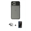MARSİLYAN™- iPhone 11 Pro Max Kılıf Vadi Çizgi - Siyah 3D Antistatik Hayalet Cam Ekran Koruyucu + Pers Alüminyum Kamera Lens - SH