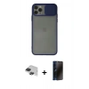 MARSİLYAN™- iPhone 11 Pro Max Kılıf Vadi Çizgi - Siyah 3D Antistatik Hayalet Cam Ekran Koruyucu + Pers Alüminyum Kamera Lens - SH