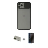 MARSİLYAN™- iPhone 11 Pro Max Kılıf Vadi Çizgi - Siyah 3D Antistatik Hayalet Cam Ekran Koruyucu + Rainbow Kamera Lens Koruma Cam - YL
