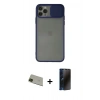 MARSİLYAN™- iPhone 11 Pro Max Kılıf Vadi Çizgi - Siyah 3D Antistatik Hayalet Cam Ekran Koruyucu + Rainbow Kamera Lens Koruma Cam - YL