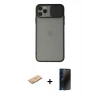 MARSİLYAN™- iPhone 11 Pro Max Kılıf Vadi Çizgi - Siyah 3D Antistatik Hayalet Cam Ekran Koruyucu + Renkli Kamera Lens Koruma Cam - PE
