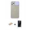 MARSİLYAN™- iPhone 11 Pro Max Kılıf Vadi Çizgi - Siyah 3D Antistatik Hayalet Cam Ekran Koruyucu + Renkli Kamera Lens Koruma Cam - PE