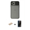 MARSİLYAN™- iPhone 11 Pro Max Kılıf Vadi Çizgi - Siyah 3D Antistatik Hayalet Cam Ekran Koruyucu + Renkli Kamera Lens Koruma Cam - SI