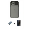 MARSİLYAN™- iPhone 11 Pro Max Kılıf Vadi Çizgi - Siyah 3D Antistatik Hayalet Cam Ekran Koruyucu + Shine Kamera Lens Koruma Cam - SH