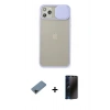 MARSİLYAN™- iPhone 11 Pro Max Kılıf Vadi Çizgi - Siyah 3D Antistatik Hayalet Cam Ekran Koruyucu + Shine Kamera Lens Koruma Cam - SH
