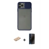 MARSİLYAN™- iPhone 11 Pro Max Kılıf Vadi Çizgi - Siyah 3D Antistatik Hayalet Cam Ekran Koruyucu + Renkli Kamera Lens Koruma Cam - TU